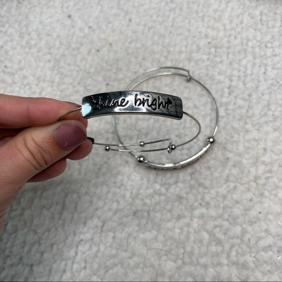 Shine Bright Wire Bangle Bracelet Silver - Set of 2 - Picture 5 of 6